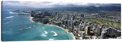 Aerial view of buildings at the waterfront, Waikiki Beach, Honolulu, Oahu, Hawaii, USA Canvas Art Print - Honolulu