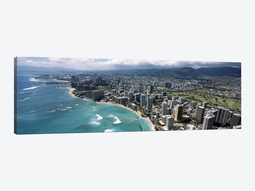 Aerial view of buildings at the waterfront, Waikiki Beach, Honolulu, Oahu, Hawaii, USA by Panoramic Images 1-piece Canvas Print