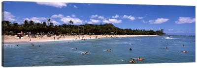 Tourists on the beach, Waikiki Beach, Honolulu, Oahu, Hawaii, USA Canvas Art Print - Sandy Beach Art