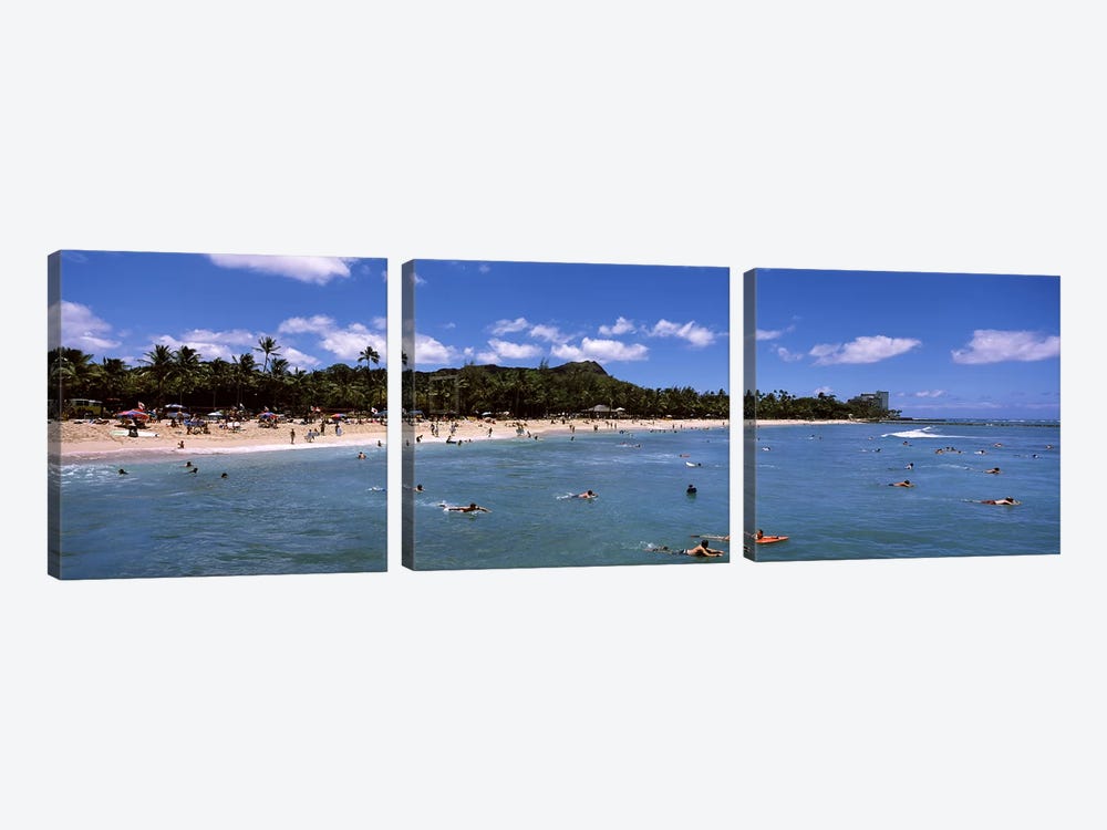 Tourists on the beach, Waikiki Beach, Honolulu, Oahu, Hawaii, USA by Panoramic Images 3-piece Canvas Art