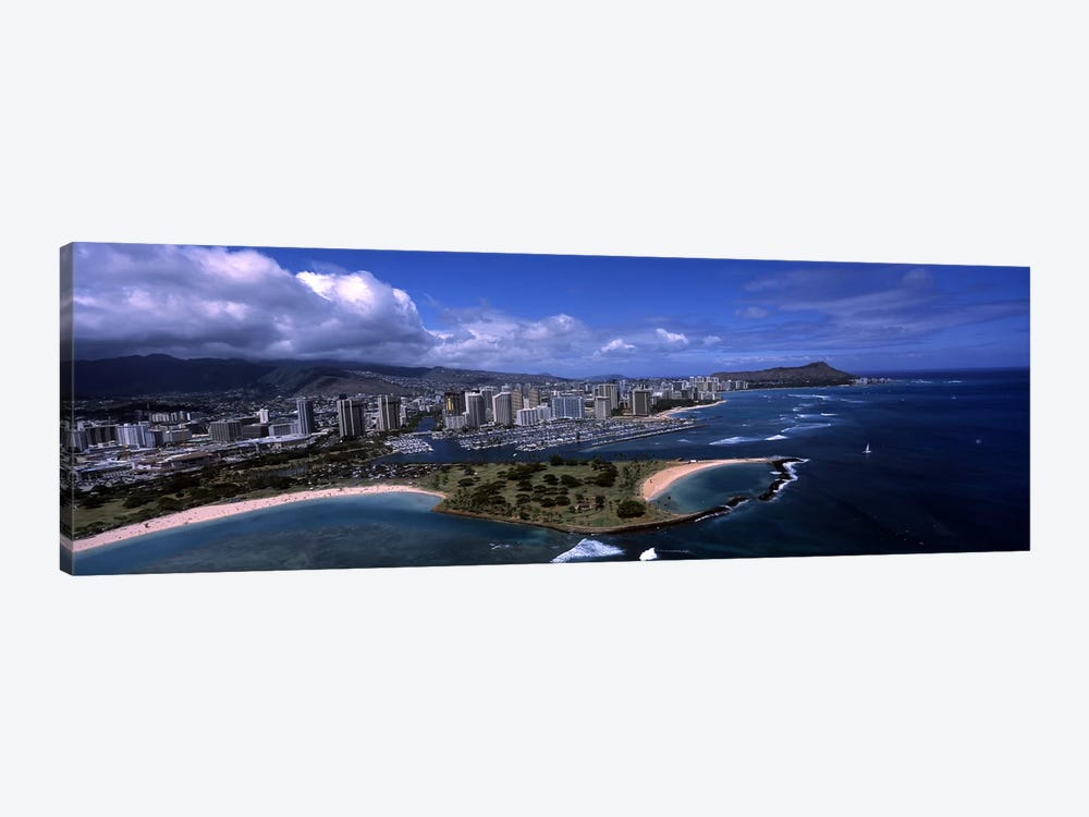 Aerial view of buildings at the waterfront, Ala Moana Beach Park, Waikiki Beach, Honolulu, Oahu, Hawaii, USA by Panoramic Images 1-piece Art Print