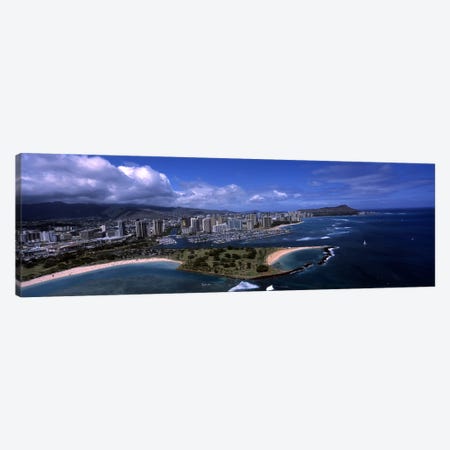 Aerial view of buildings at the waterfront, Ala Moana Beach Park, Waikiki Beach, Honolulu, Oahu, Hawaii, USA Canvas Print #PIM6842} by Panoramic Images Canvas Artwork
