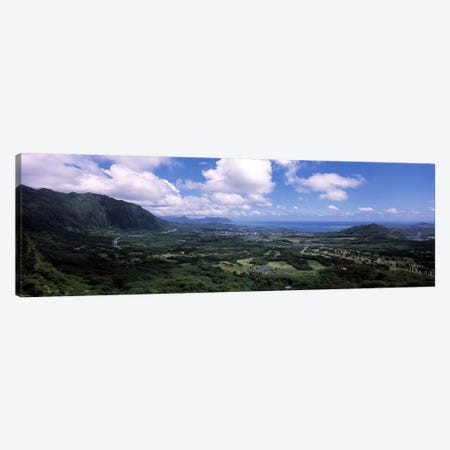 View Of Kaneohe Bay Area From Nu'uanu Pali Lookout, Oahu, Hawaii, USA Canvas Print #PIM6843} by Panoramic Images Canvas Wall Art