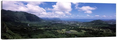 View Of Kaneohe Bay Area From Nu'uanu Pali Lookout, Oahu, Hawaii, USA Canvas Art Print - Oahu