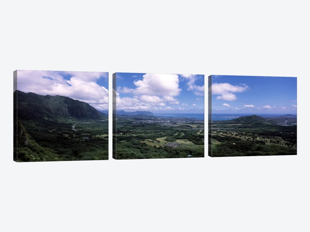 View Of Kaneohe Bay Area From Nu'uanu Pali Lookout, Oahu, Hawaii, USA by Panoramic Images 3-piece Canvas Artwork