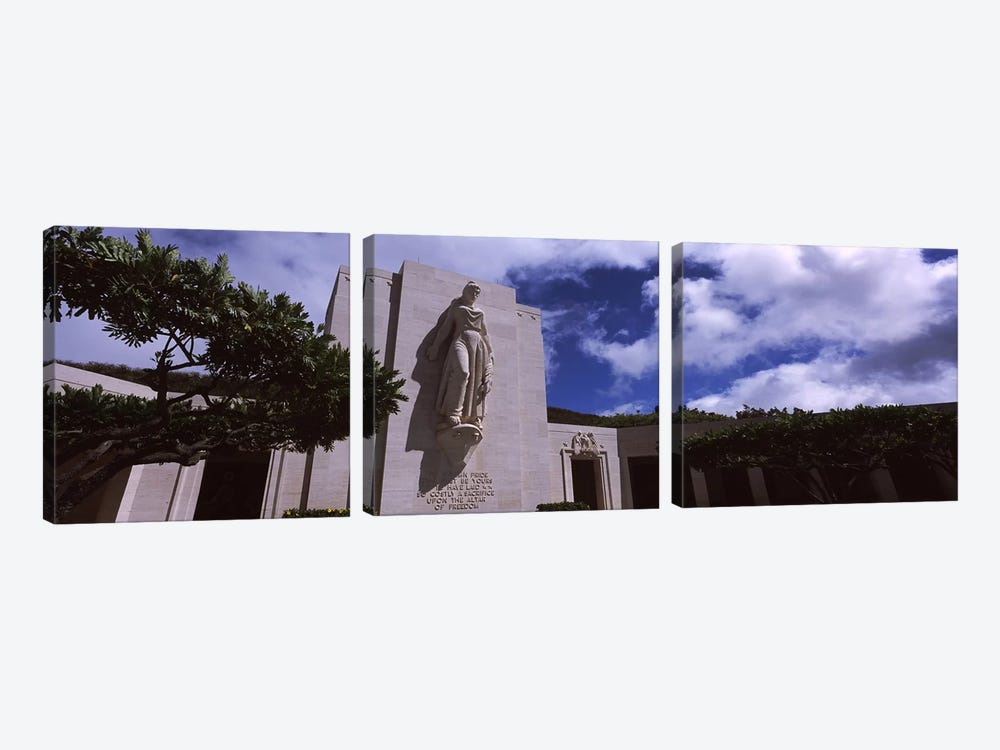 Low angle view of a statue, National Memorial Cemetery of the Pacific, Punchbowl Crater, Honolulu, Oahu, Hawaii, USA by Panoramic Images 3-piece Canvas Wall Art