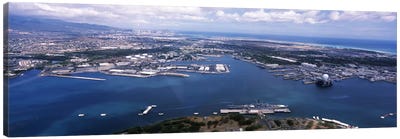 Aerial view of a harbor, Pearl Harbor, Honolulu, Oahu, Hawaii, USA Canvas Art Print - Harbor & Port Art