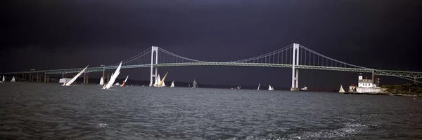 Bridges: Stormy Seascape, Claiborne Pell Newport Bridge, Narragansett Bay, Newport, Rhode Island USA by Panoramic Images