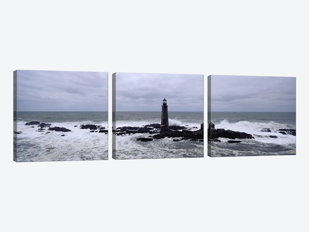 Lighthouse on the coast, Graves Light, Boston Harbor, Massachusetts, USA by Panoramic Images 3-piece Canvas Art