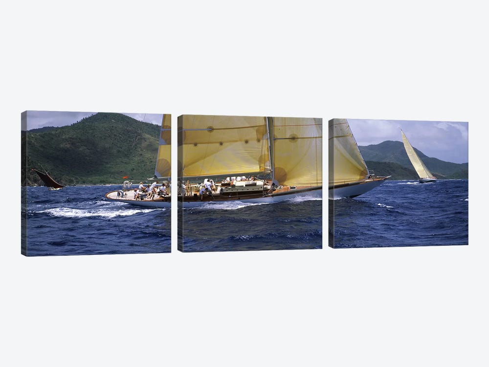 Yacht racing in the sea, Antigua, Antigua and Barbuda by Panoramic Images 3-piece Canvas Wall Art