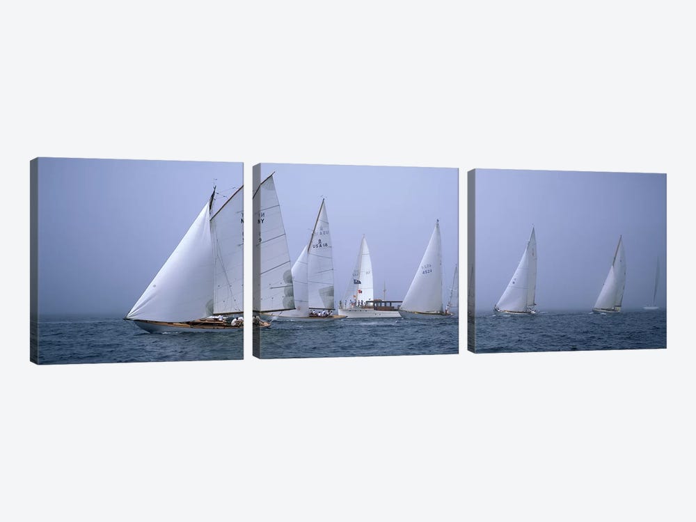 Yachts racing in the ocean, Annual Museum Of Yachting Classic Yacht Regatta, Newport, Newport County, Rhode Island, USA by Panoramic Images 3-piece Canvas Artwork