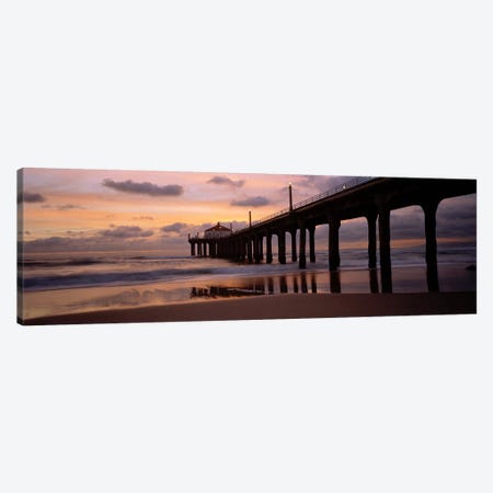 Low angle view of a hut on a pier, Manhattan Beach Pier, Manhattan Beach, Los Angeles County, California, USA Canvas Print #PIM6889} by Panoramic Images Canvas Wall Art