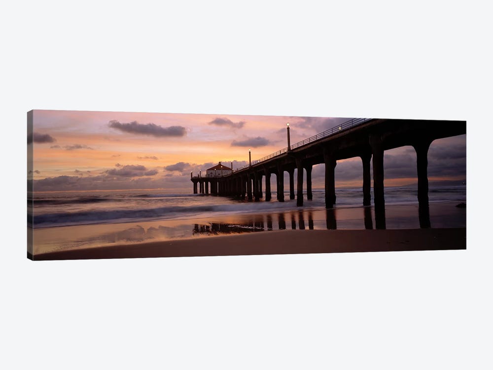 Low angle view of a hut on a pier, Manhattan Beach Pier, Manhattan Beach, Los Angeles County, California, USA by Panoramic Images 1-piece Canvas Artwork