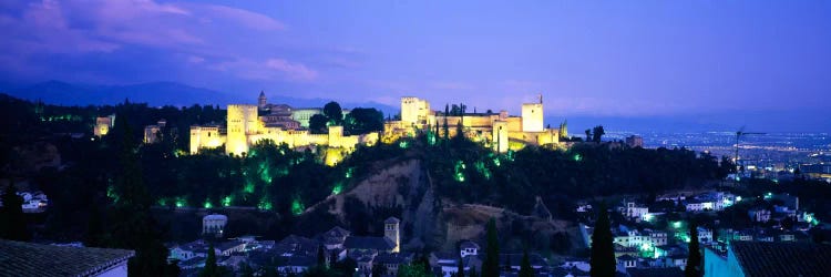 An Illuminated Alhambra At Night, Granada, Andalusia, Spain