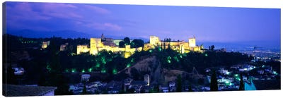 An Illuminated Alhambra At Night, Granada, Andalusia, Spain Canvas Art Print - Castle & Palace Art