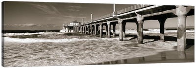 Low angle view of a pier, Manhattan Beach Pier, Manhattan Beach, Los Angeles County, California, USA Canvas Art Print - Nautical Scenic Photography