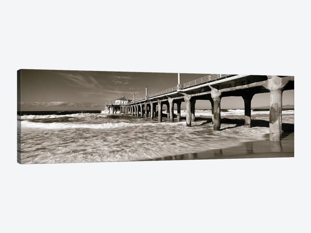 Low angle view of a pier, Manhattan Beach Pier, Manhattan Beach, Los Angeles County, California, USA by Panoramic Images 1-piece Canvas Wall Art