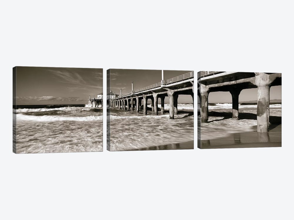 Low angle view of a pier, Manhattan Beach Pier, Manhattan Beach, Los Angeles County, California, USA by Panoramic Images 3-piece Canvas Artwork
