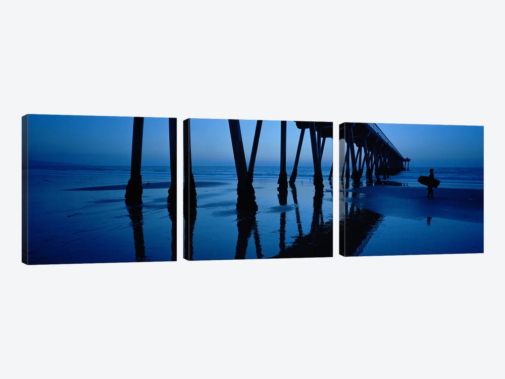 Hermosa Beach Pier At Dusk, Hermosa Beach, Los Angeles County, California, USA by Panoramic Images 3-piece Canvas Artwork