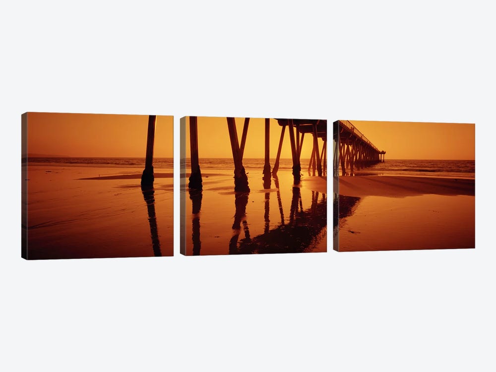 Silhouette of a pier at sunset, Hermosa Beach Pier, Hermosa Beach, California, USA by Panoramic Images 3-piece Canvas Wall Art