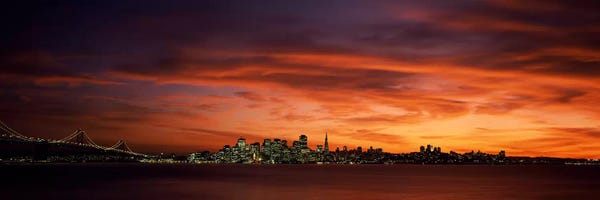 Lake Sunrises & Sunsets: Buildings in a city, View from Treasure Island, San Francisco, California, USA by Panoramic Images