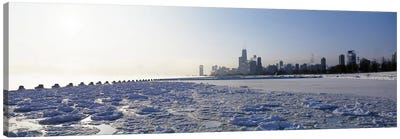 Frozen lake with a city in the backgroundLake Michigan, Chicago, Illinois, USA Canvas Art Print - Chicago Skylines