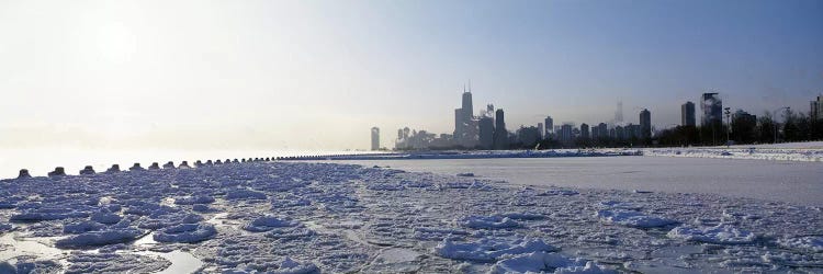 Frozen lake with a city in the backgroundLake Michigan, Chicago, Illinois, USA