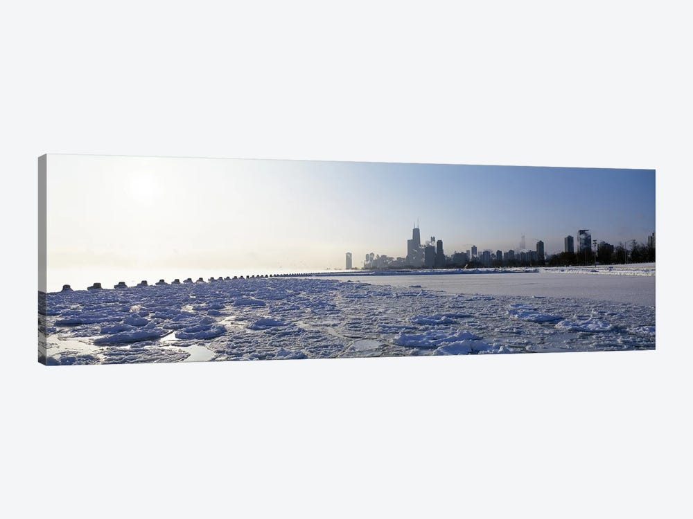 Frozen lake with a city in the backgroundLake Michigan, Chicago, Illinois, USA by Panoramic Images 1-piece Canvas Artwork
