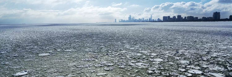 Frozen lake with a city in the backgroundLake Michigan, Chicago, Illinois, USA