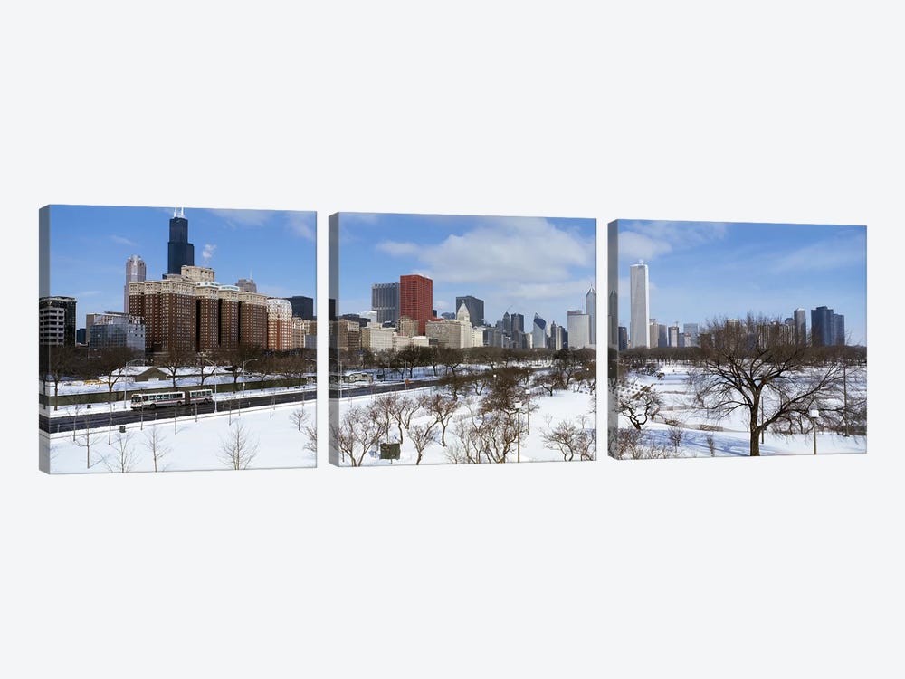 Skyscrapers in a cityGrant Park, South Michigan Avenue, Chicago, Illinois, USA by Panoramic Images 3-piece Canvas Wall Art