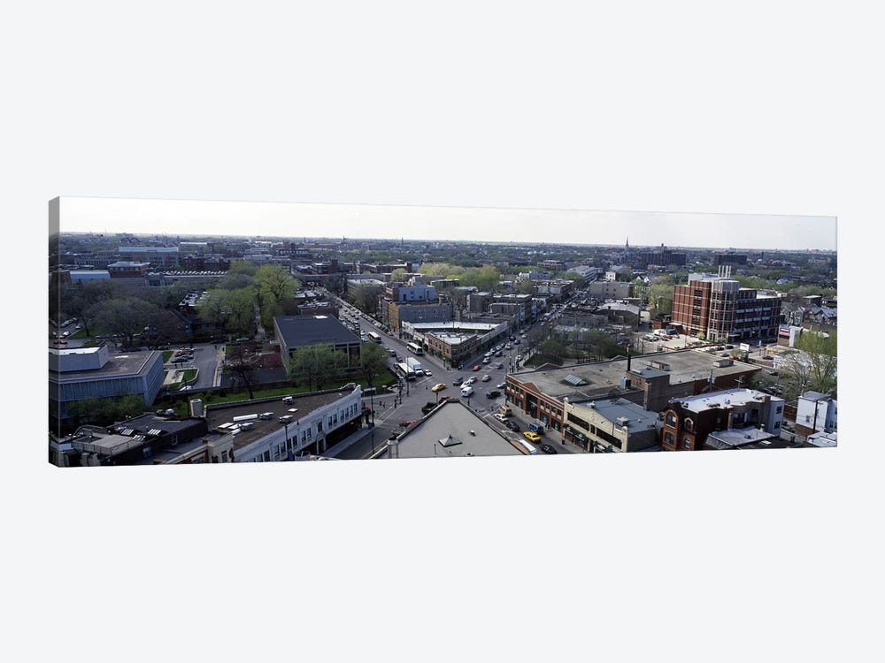 Aerial view of crossroad of six cornersFullerton Avenue, Lincoln Avenue, Halsted Avenue, Chicago, Illinois, USA by Panoramic Images 1-piece Canvas Art Print