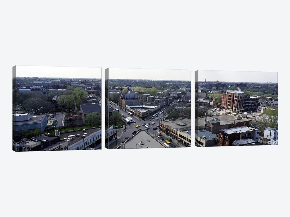 Aerial view of crossroad of six cornersFullerton Avenue, Lincoln Avenue, Halsted Avenue, Chicago, Illinois, USA by Panoramic Images 3-piece Canvas Print