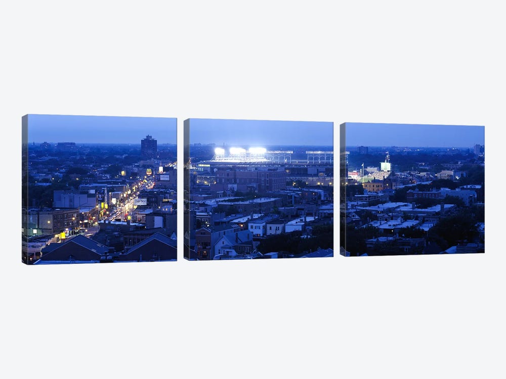 Aerial view of a cityWrigley Field, Chicago, Illinois, USA by Panoramic Images 3-piece Canvas Art