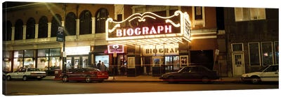 Theater lit up at nightBiograph Theater, Lincoln Avenue, Chicago, Illinois, USA Canvas Art Print - Illinois Art