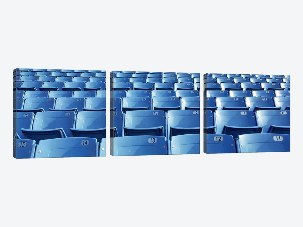 Empty blue seats in a stadiumSoldier Field, Chicago, Illinois, USA by Panoramic Images 3-piece Canvas Artwork