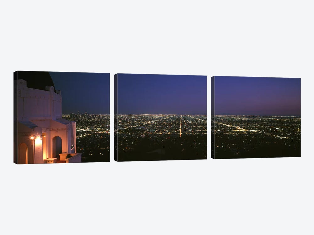 High-Angle Nighttime View From Griffith Park Observatory, Los Angeles County, California, USA by Panoramic Images 3-piece Canvas Wall Art