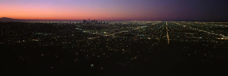 High angle view of a city at night from Griffith Park Observatory, City Of Los Angeles, Los Angeles County, California, USA