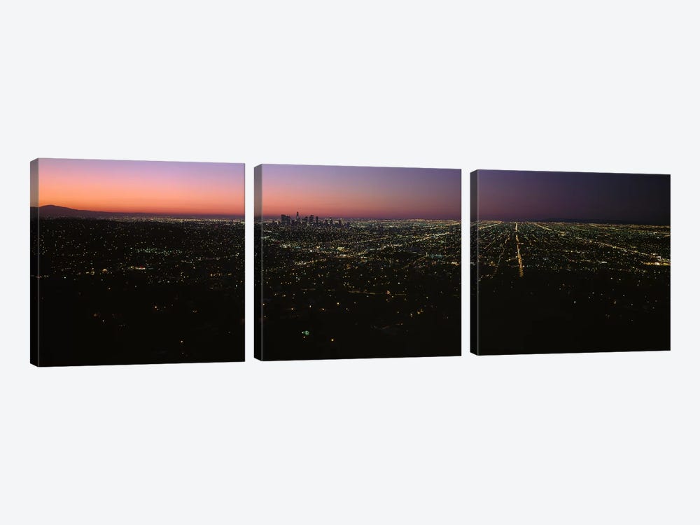 High angle view of a city at night from Griffith Park Observatory, City Of Los Angeles, Los Angeles County, California, USA by Panoramic Images 3-piece Canvas Print