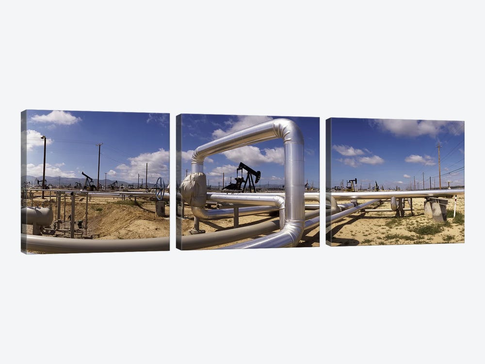 Oil Field Pipelines, Taft, Kern County, California, USA by Panoramic Images 3-piece Canvas Wall Art