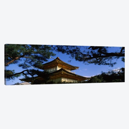 Low angle view of trees in front of a temple, Kinkaku-ji Temple, Kyoto City, Kyoto Prefecture, Kinki Region, Honshu, Japan Canvas Print #PIM6949} by Panoramic Images Canvas Art Print