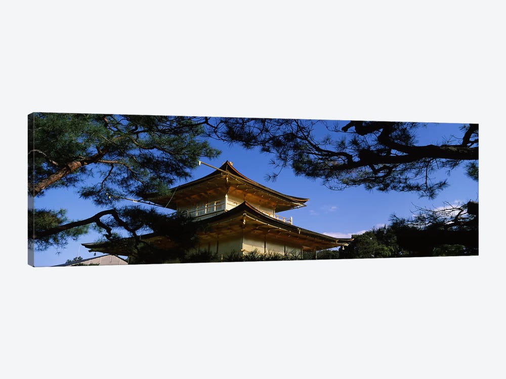Low angle view of trees in front of a temple, Kinkaku-ji Temple, Kyoto City, Kyoto Prefecture, Kinki Region, Honshu, Japan by Panoramic Images 1-piece Canvas Art Print