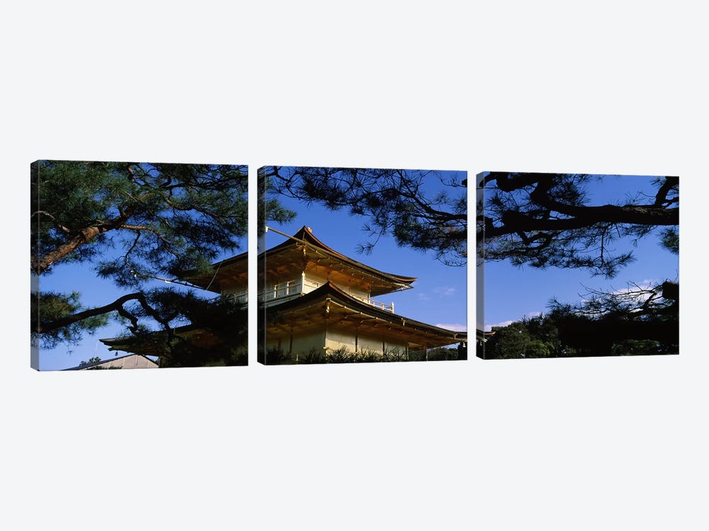 Low angle view of trees in front of a temple, Kinkaku-ji Temple, Kyoto City, Kyoto Prefecture, Kinki Region, Honshu, Japan by Panoramic Images 3-piece Canvas Art Print