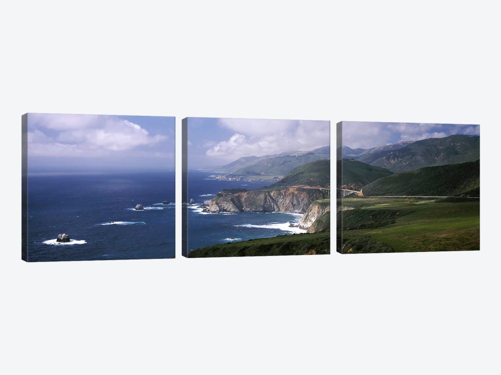 Coastal Landscape With A Distant View Of Bixby Creek Bridge, Big Sur, California, USA by Panoramic Images 3-piece Canvas Print