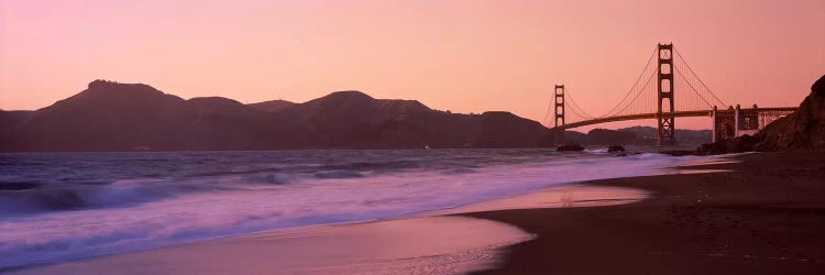 Beach and a suspension bridge at sunset, Baker Beach, Golden Gate Bridge, San Francisco, San Francisco County, California, USA