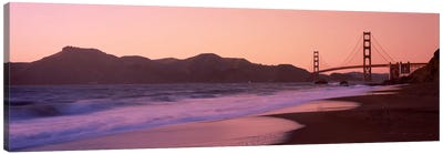 Beach and a suspension bridge at sunset, Baker Beach, Golden Gate Bridge, San Francisco, San Francisco County, California, USA Canvas Art Print - San Francisco Art