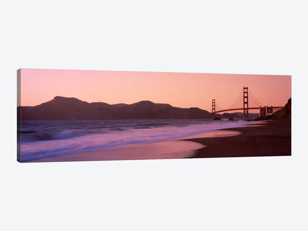 Beach and a suspension bridge at sunset, Baker Beach, Golden Gate Bridge, San Francisco, San Francisco County, California, USA by Panoramic Images 1-piece Canvas Artwork