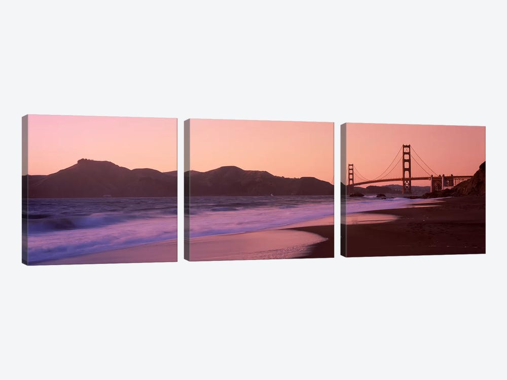 Beach and a suspension bridge at sunset, Baker Beach, Golden Gate Bridge, San Francisco, San Francisco County, California, USA by Panoramic Images 3-piece Canvas Artwork