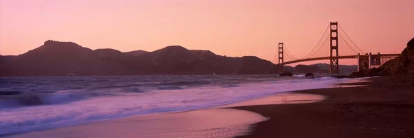 San Francisco: Beach and a suspension bridge at sunset, Baker Beach, Golden Gate Bridge, San Francisco, San Francisco County, California, USA by Panoramic Images
