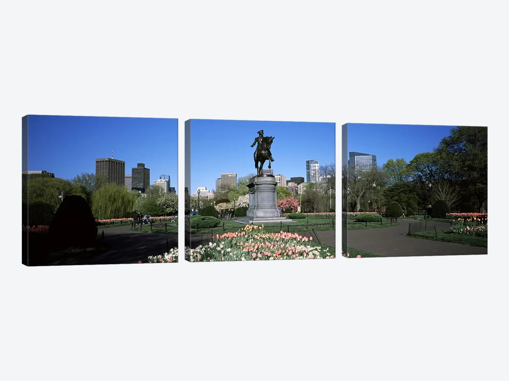 Statue in a garden, Paul Revere Statue, Boston Public Garden, Boston, Suffolk County, Massachusetts, USA by Panoramic Images 3-piece Canvas Artwork