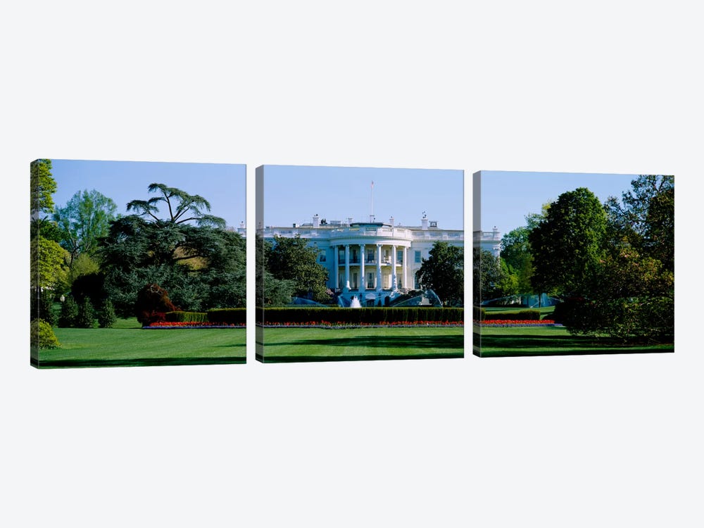 Lawn in front of a government buildingWhite House, Washington DC, USA by Panoramic Images 3-piece Canvas Artwork